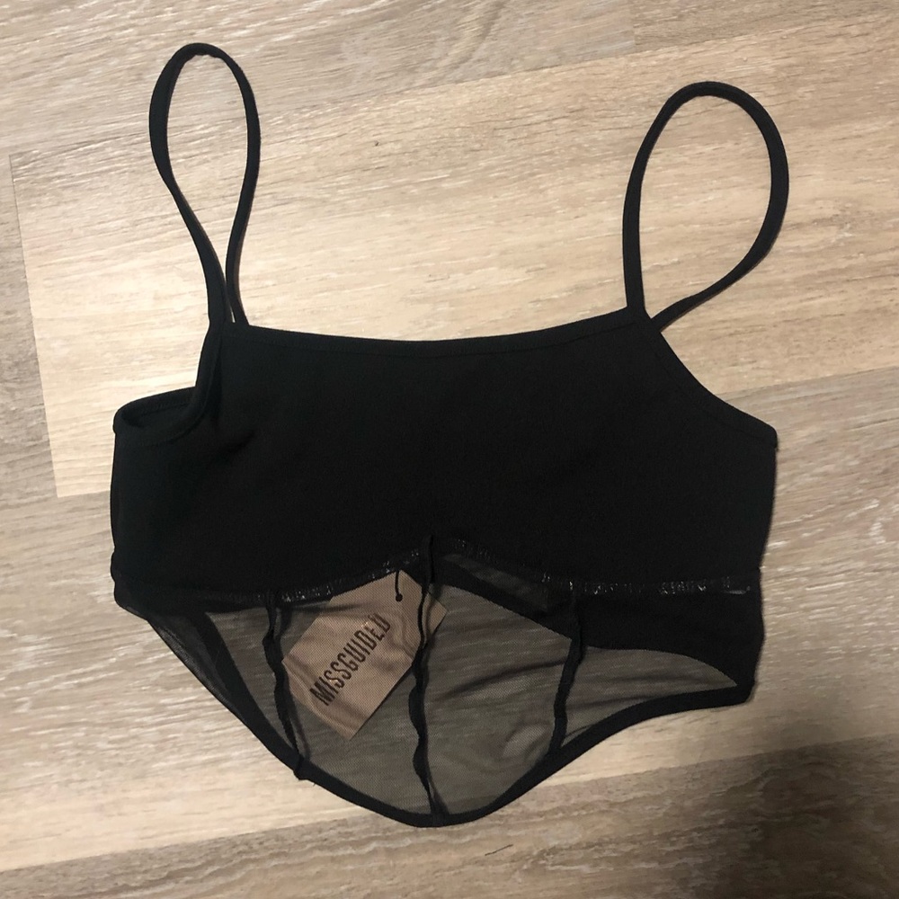 NWT Missguided Black Mesh Crop Top